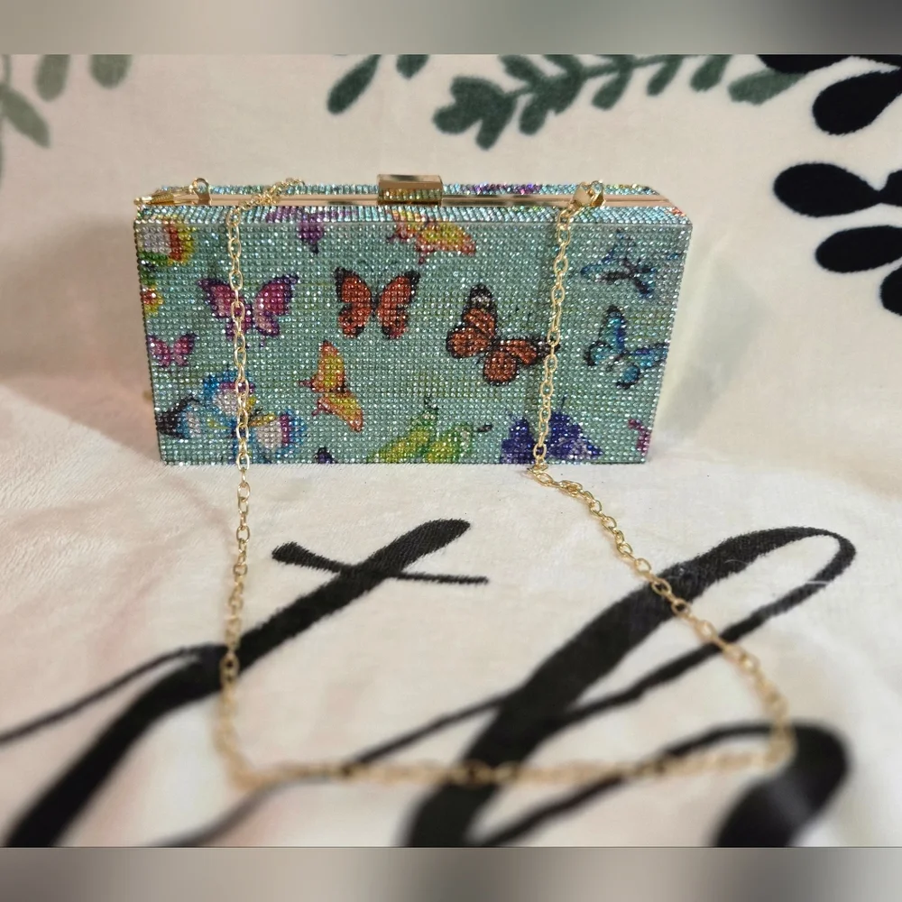 NWOT Butterfly Rhinestone Clutch (Green) - Picture 8 of 10